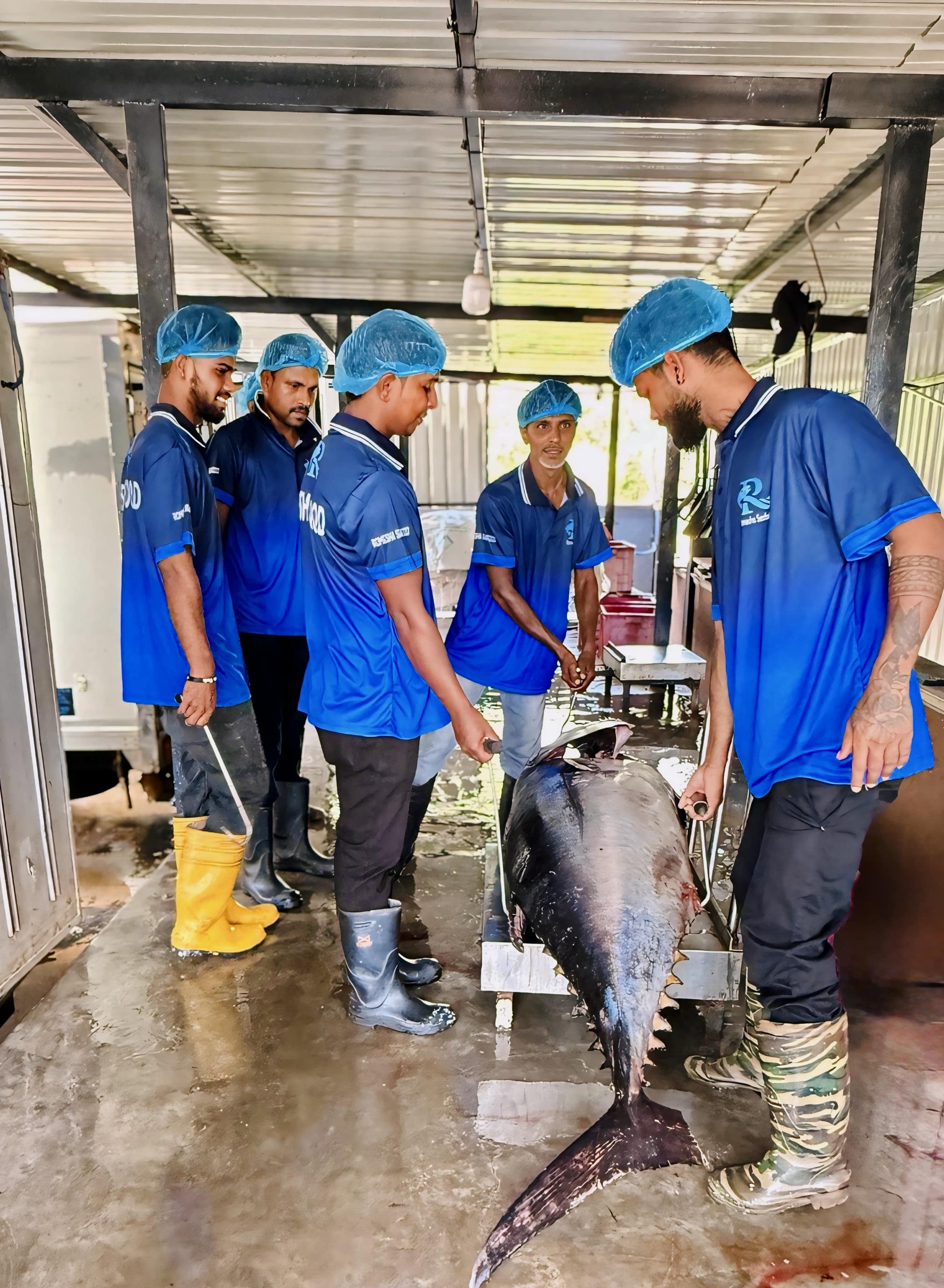 Team preparing fishing equipment